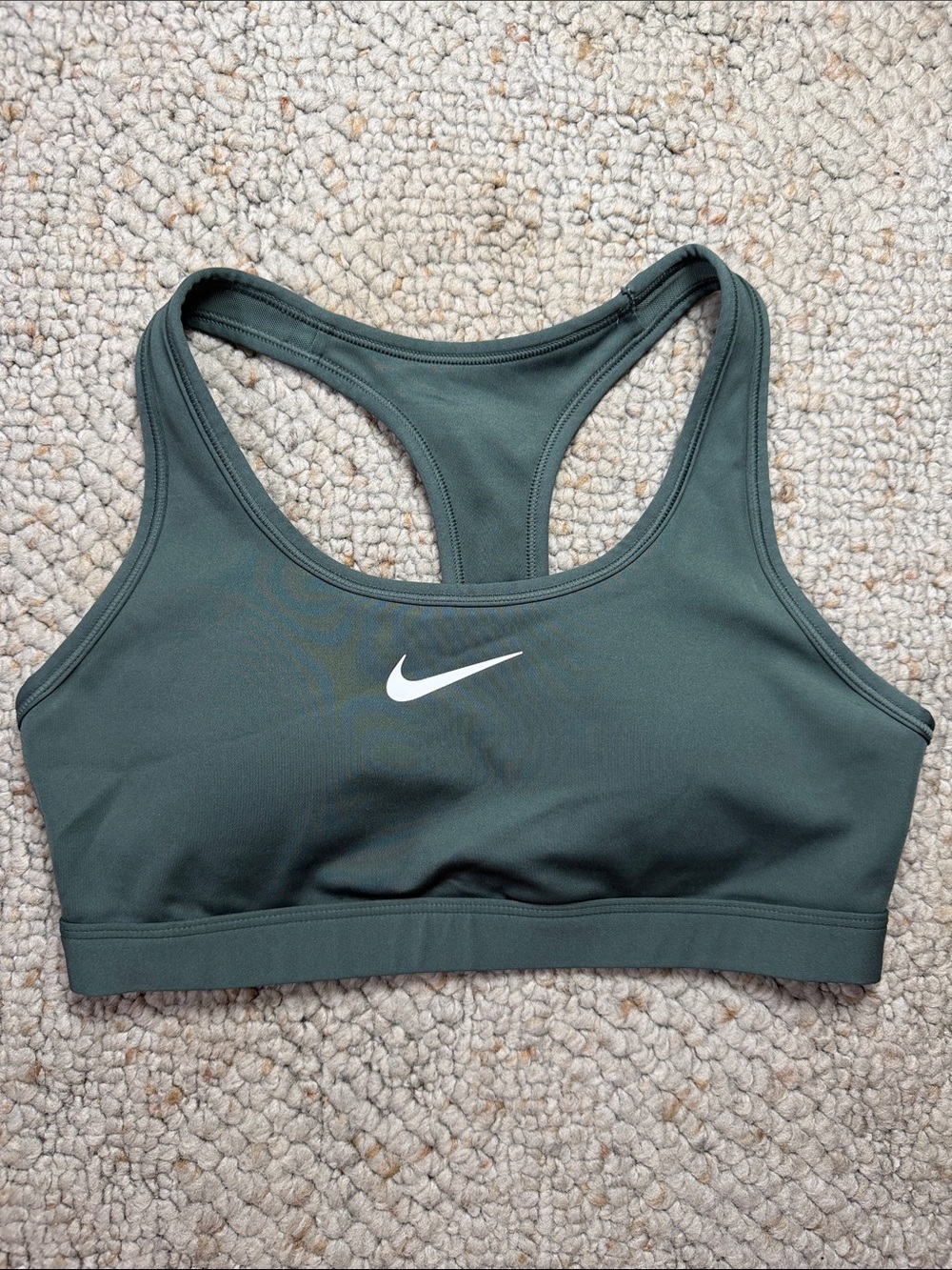 Nike Dark Green Racerback Sports Bra with White Swoosh